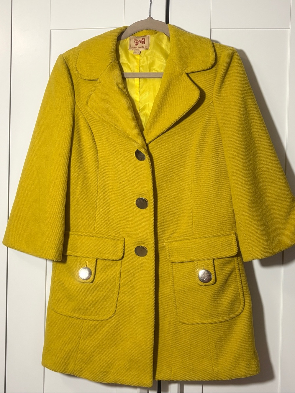 Forever 21 Bright Yellow Pea Coat with Statement Buttons